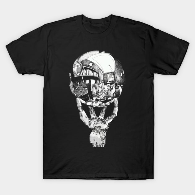 Robot Head In Hand T-Shirt by nickedenholm